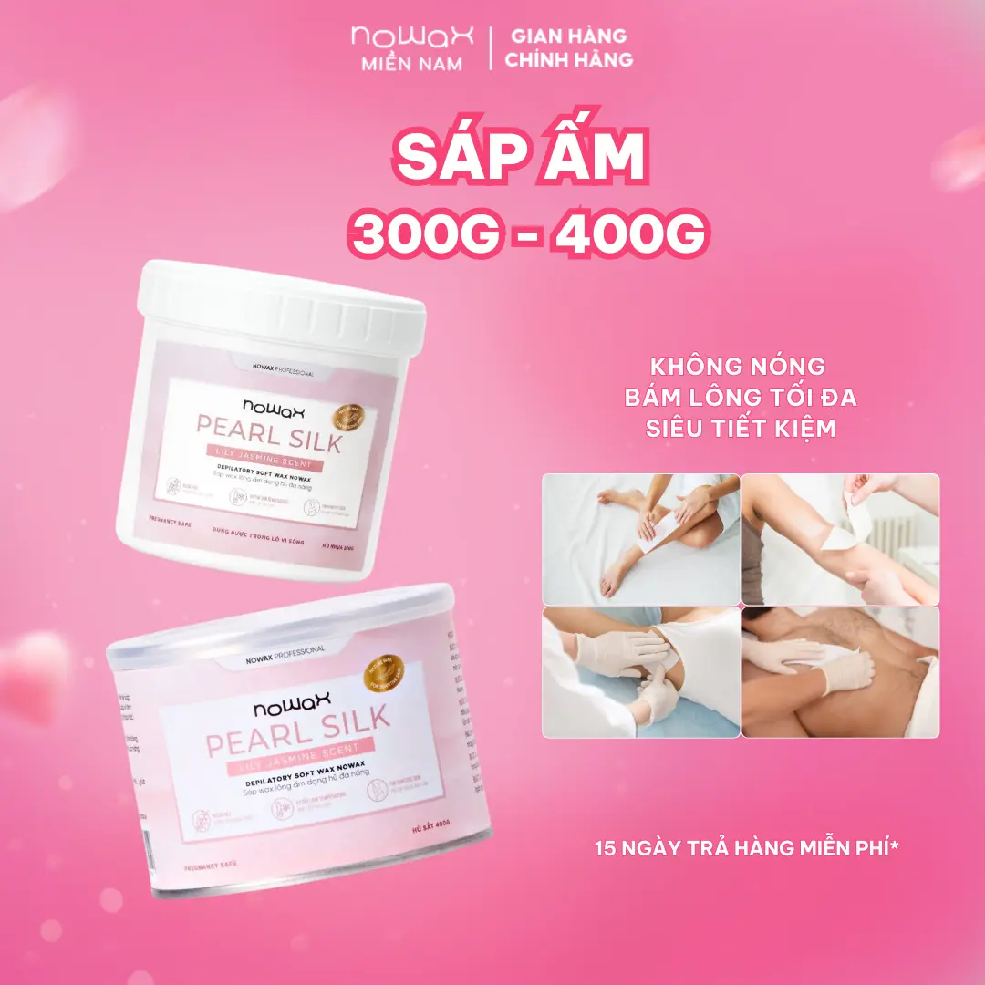 Sáp wax lông ấm dạng hũ đa năng Nowax màu Ngọc trai PEARL SILK Waxing hũ nhựa 300g và hũ sắt 400g