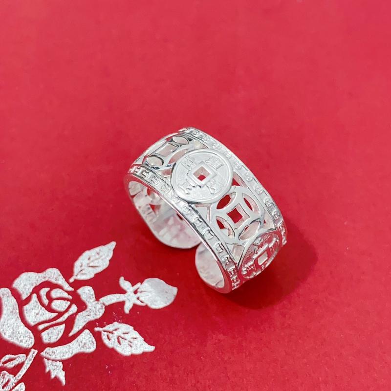 Nhẫn bạc nam .chất liệu bạc 950 kiểu nhẫn hoạ tiết kim tiền