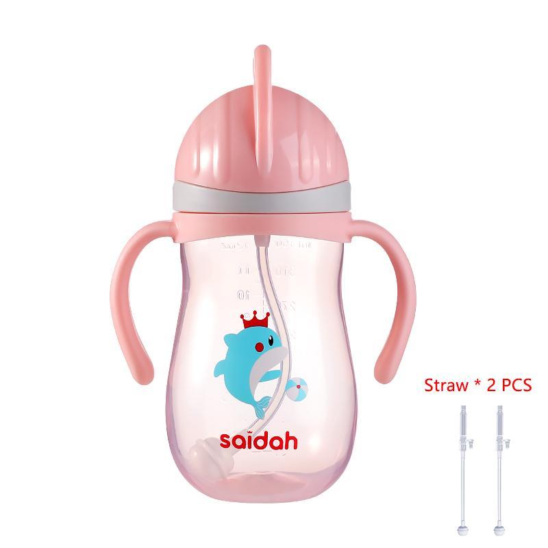 Cartoon Elephant Dolphin Pattern Baby Bottle, 350ml Baby Water Bottle with Straw, Baby Feeding Sippy Cup, Portable Water Drinking Bottle 7