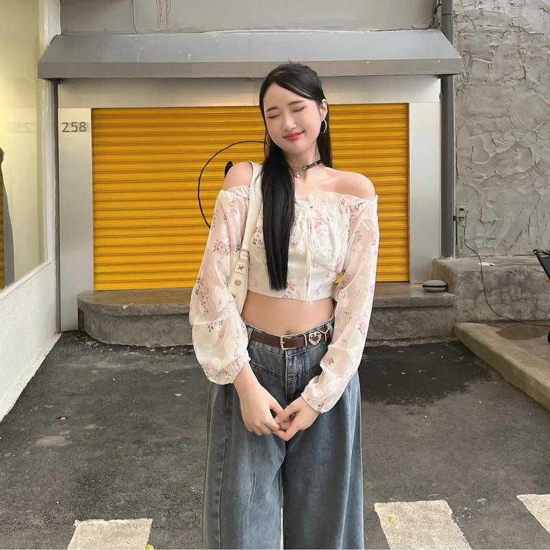 DICAO Quần Jean Xanh Nhúm, Quần Jean Xanh Ống Rộng, Quần Jean Xanh Nhún Eo 5