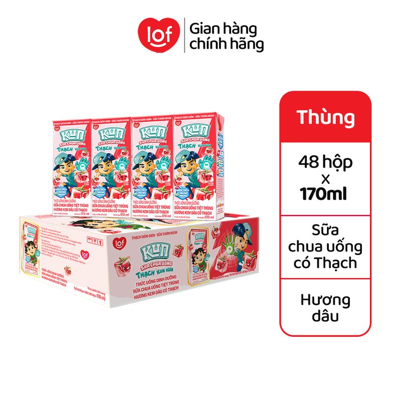 Kun Sữa chua uống hương Kem Dâu có Thạch thùng 48 hộp x 170ml-ST