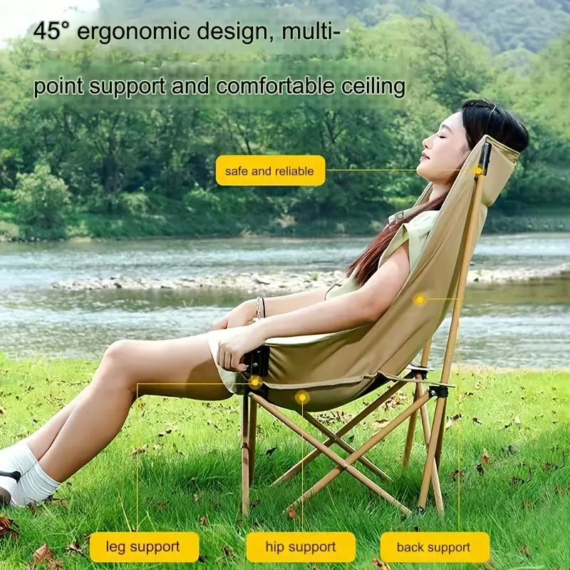1pc Premium Outdoor Folding Chair - High Back Moon Lounger with Recliner Function - Perfect for Camping, Fishing & Outdoor Relaxation - Portable, Durable & Compact Fishing Stool