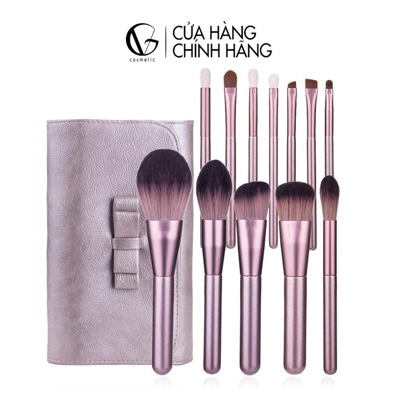 Bộ Cọ Trang Điểm Chuyên Nghiệp Cá Nhân GUVIET  Cosmetic  12 Cây Nội Địa Trung Màu Nâu Ngà Có Bao Da