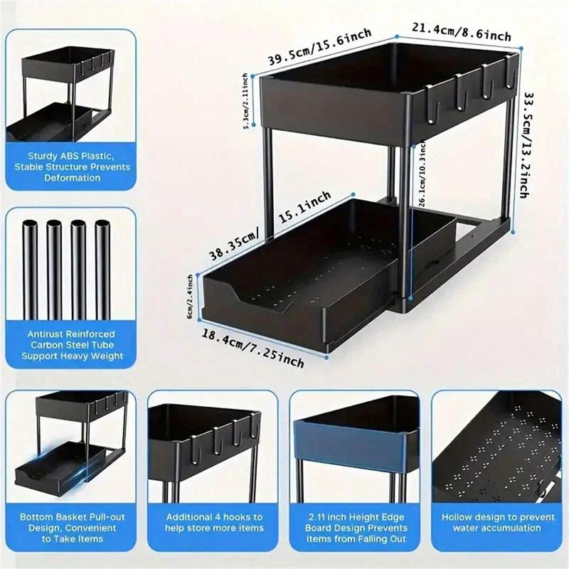 Pull Out Organizer, 1 Count Multifunctional Double-layer Sundries Storage Rack, Sink Multi-grid Drawer Home Storage Holder for Kitchen, Bathroom 1