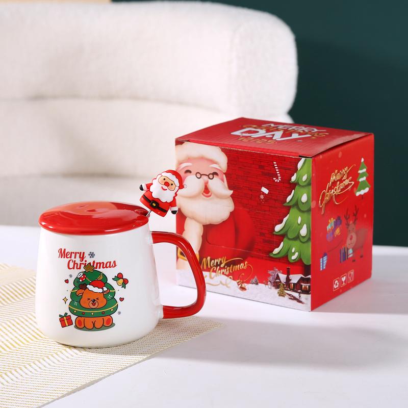 Product Introduction of Christmas Gift Santa Claus Mug with Cover Spoon Good-looking Ceramic Cup Practical Gift travel  water Drinkware Tumbler Reusable Washable Coffee Drink Reuse Drinkware Tumbler 13