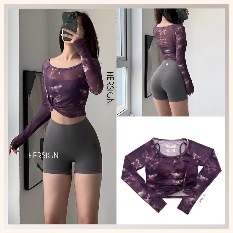 Bộ đồ tập gym nữ đùi Set tập yoga nữ Set Áo croptop dài tay tập pickleball cao cấp HERSIGN-SMIXC21N24A