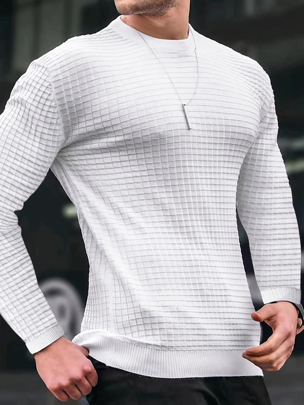 Men's Plain Waffle Round Neck Summer Sports Sweatshirt, Regular Fit Casual Comfy Long Sleeve Pullover for Spring & Fall, Men's Sportswear Longsleeves Crewneck Tops for Indoor Outdoor Gym Workout Running, Menswear 0