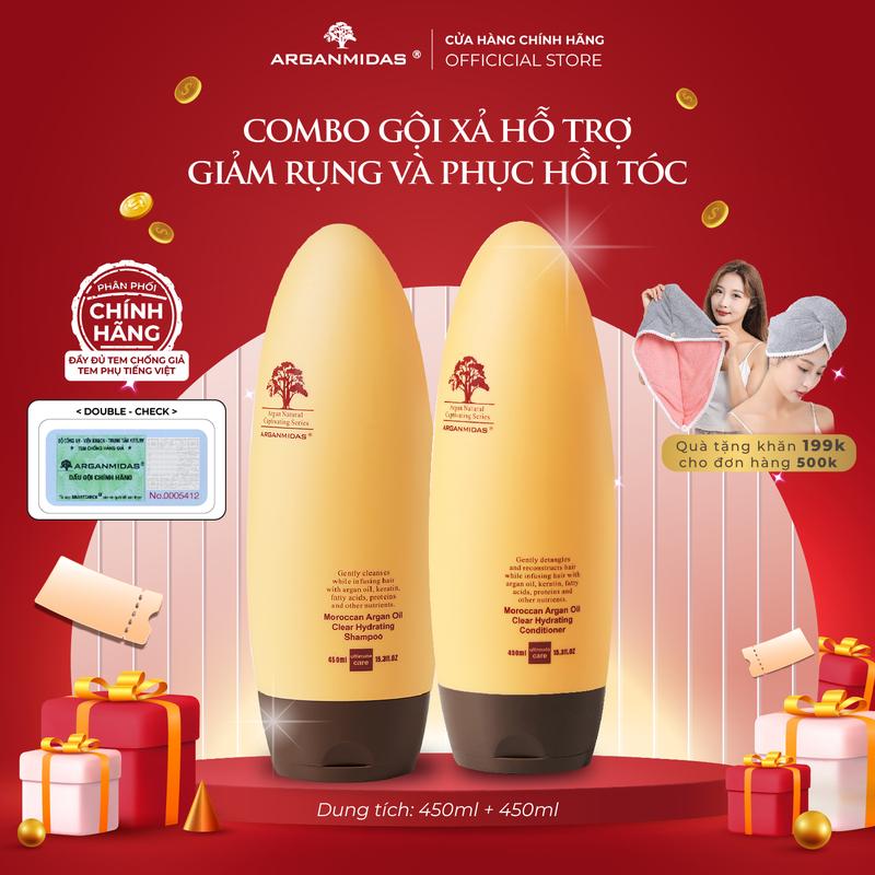 COMBO Dầu gội và dầu xả phục hồi dưỡng ẩm Arganmidas Moroccan Argan Oil Clear Hydrating - 450ml