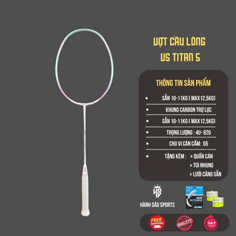 Vợt cầu Lộng Vs titan 5 -titan 6- titan 7- titan 8  Căng max 15,6kg căng sẵn dây tặng kèm 2 quấn cán + bao đựng vợt thể thao sports Cầu Lông Vợt Cầu Lông Carbon Cán Vợt