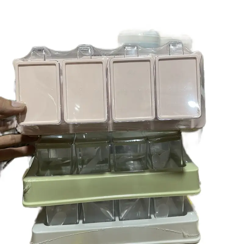 bộ hũ 4 lọ đựng gia vị có kèm thìa nắp đậy tiện lợi nhựa trong suốt (2939) 6