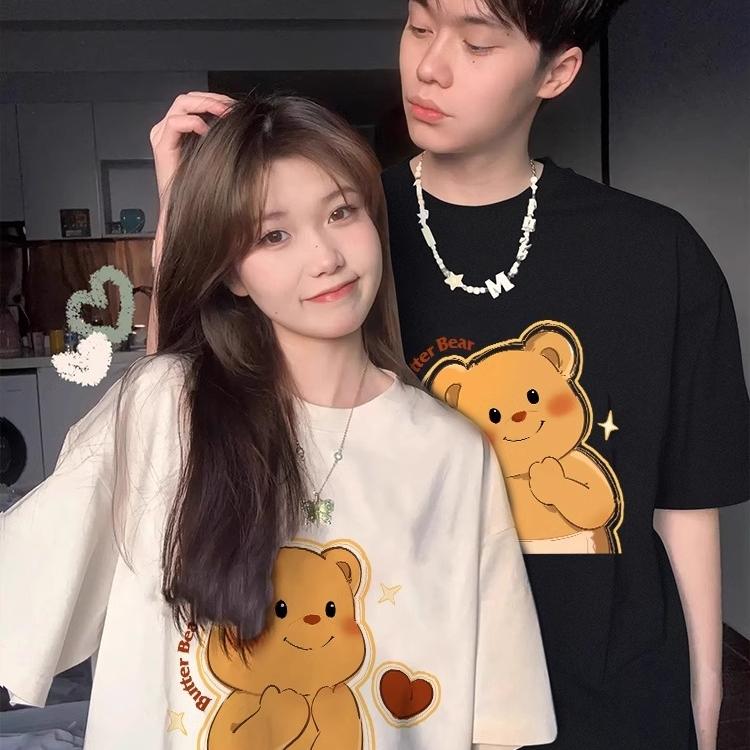 Product Introduction of Exclusive women's T-shirt series: Korean style loose design butter teddy bear short sleeved T-shirt and couple outfit - women's oversized casual T-shirt 4