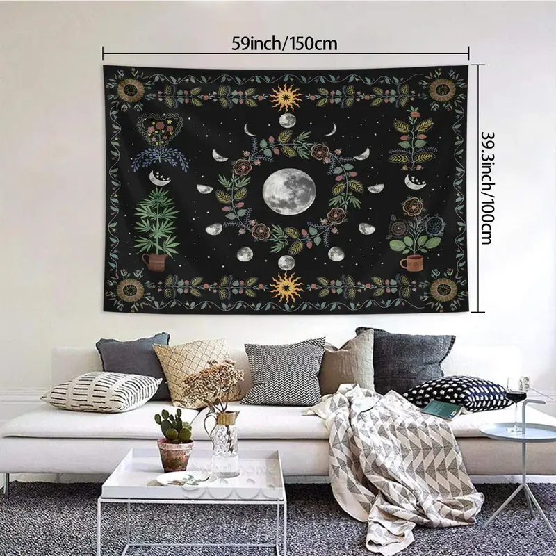 Moon & Plant Pattern Tapestry, Bohemian Style Tapestry, Wall Hanging Decor for Home Living Room Bedroom, Home Decor 2