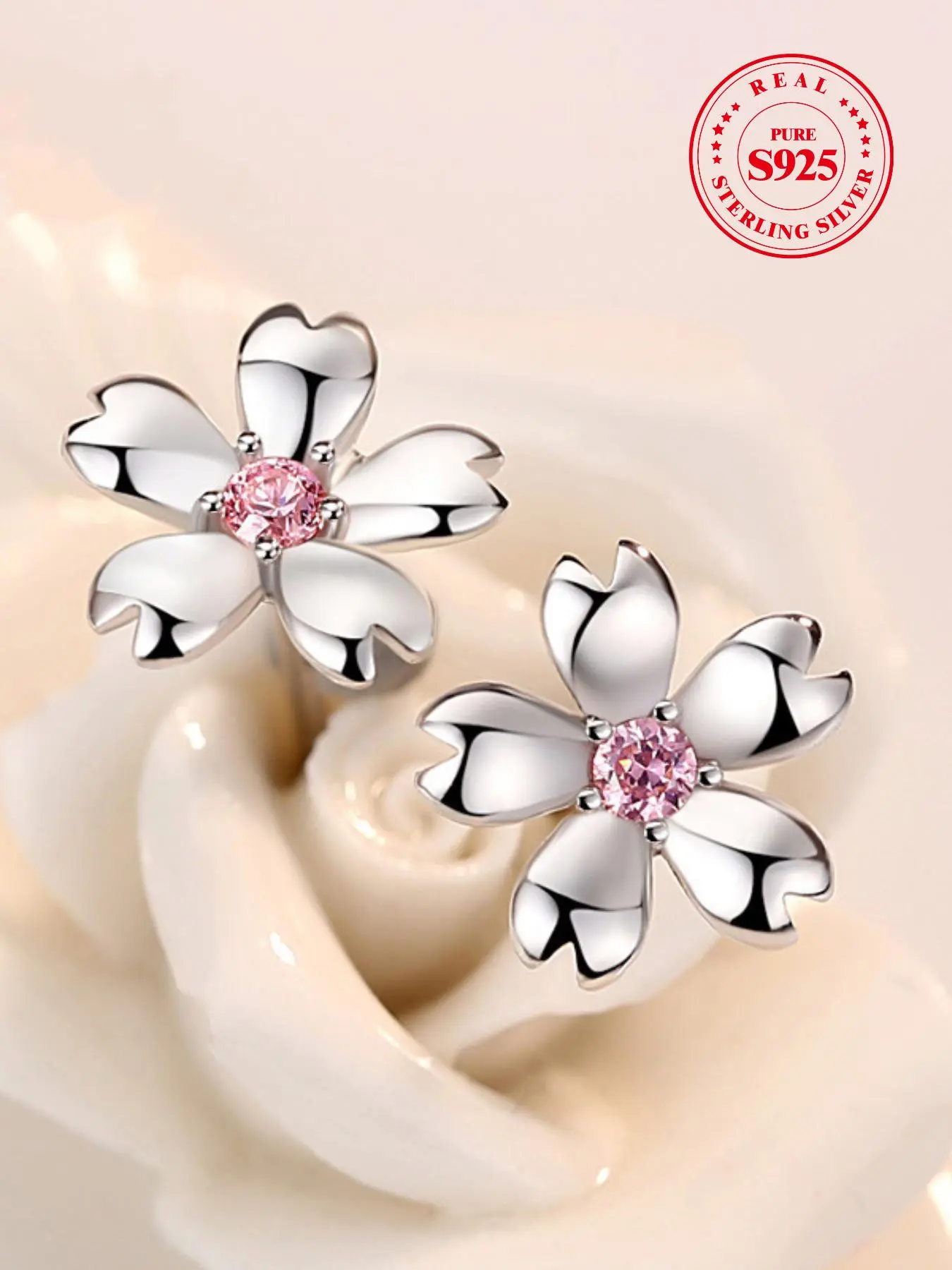 S925 Sterling Silver Flower Design Stud Earrings for Women, Fashion Jewelry for Party, Daily Decor, Trendy All-match & Exquisite Jewelry for Birthday Gift