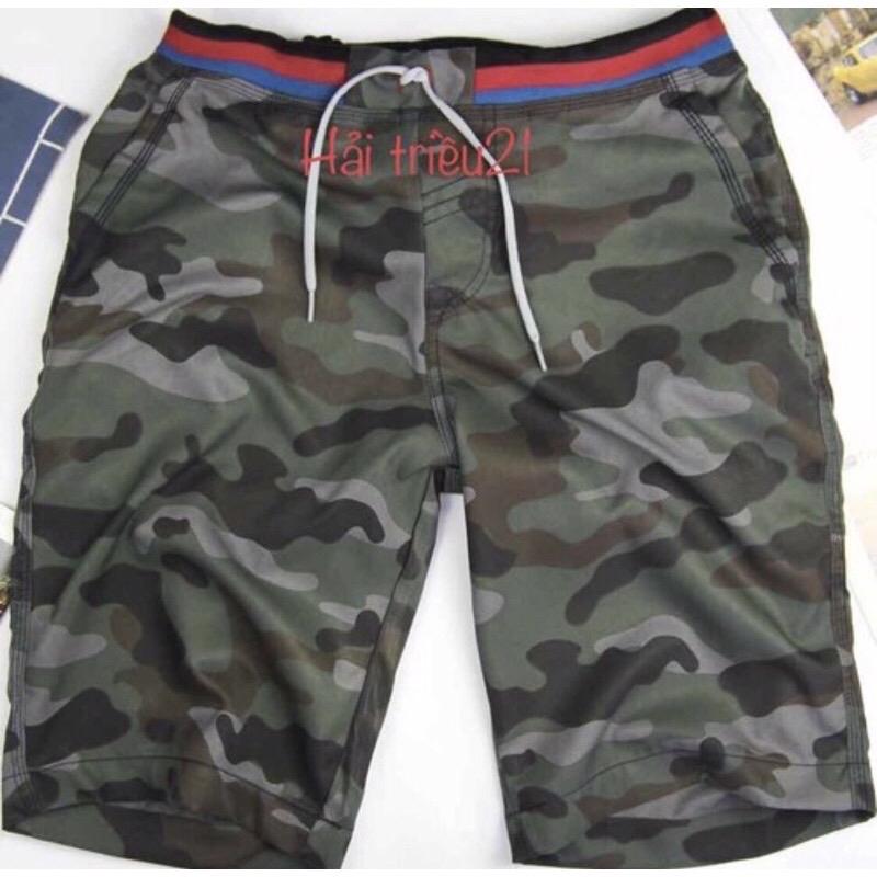 Quần short kaki lưng thun camo lính 003 Trễ lưng Cotton Trơn Ôm gọn - Nam