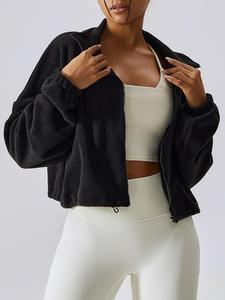 Women's Solid Zip Up Drawstring Funnel Neck Sports Jacket, Casual Long Sleeve  Outerwear for Fall & Winter, Women's Sportswear for Daily Wear