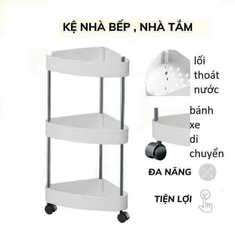 KỆ GÓC 3 TẦNG GIẢI PHÁP CHO NHÀ TẮM HẸP #57k/c  - Chất liệu: khung k im loại ch ịu l ực ch ống gỉ, nhựa ch ịu lự c - Màu sắc : trắng 1