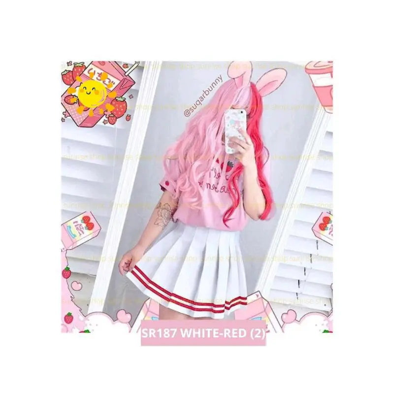 Rok korea mini list bawah Pendek / rok cheerleaders Wanita 4