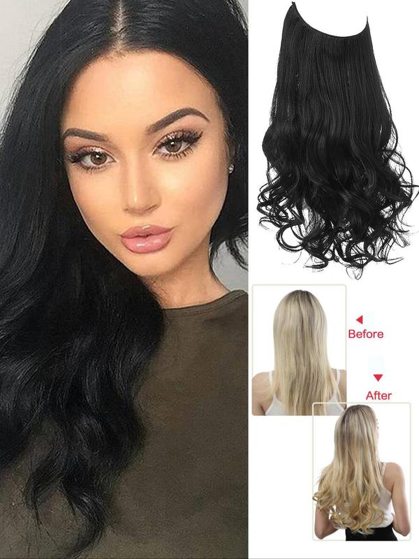 Women's 22-inch Invisible Wire Hair Extension,  Wavy Curly Synthetic Short Clip for Women & Girls, Fashion Wig for Party, Daily Clothing Decor, Female 2024 Trendy Matching Natural Wavy Wig Piece 1