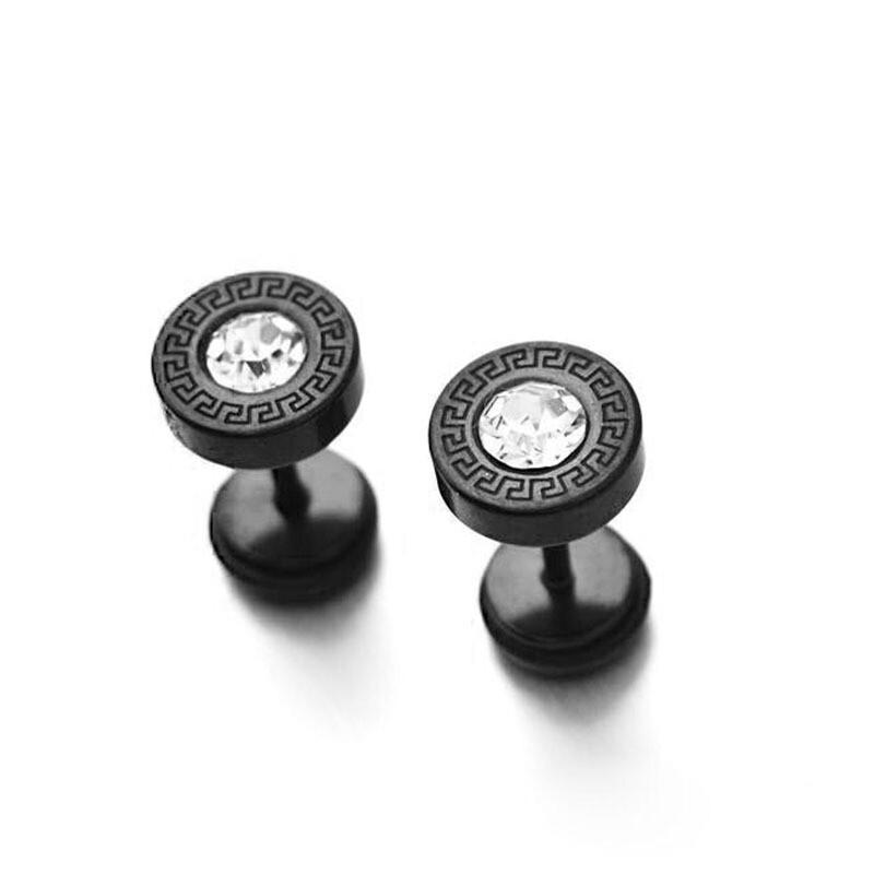 Product Introduction of Stainless trendy Great Wall pattern diamond studded screws studs fashionable punk titanium steel ear accessories 7