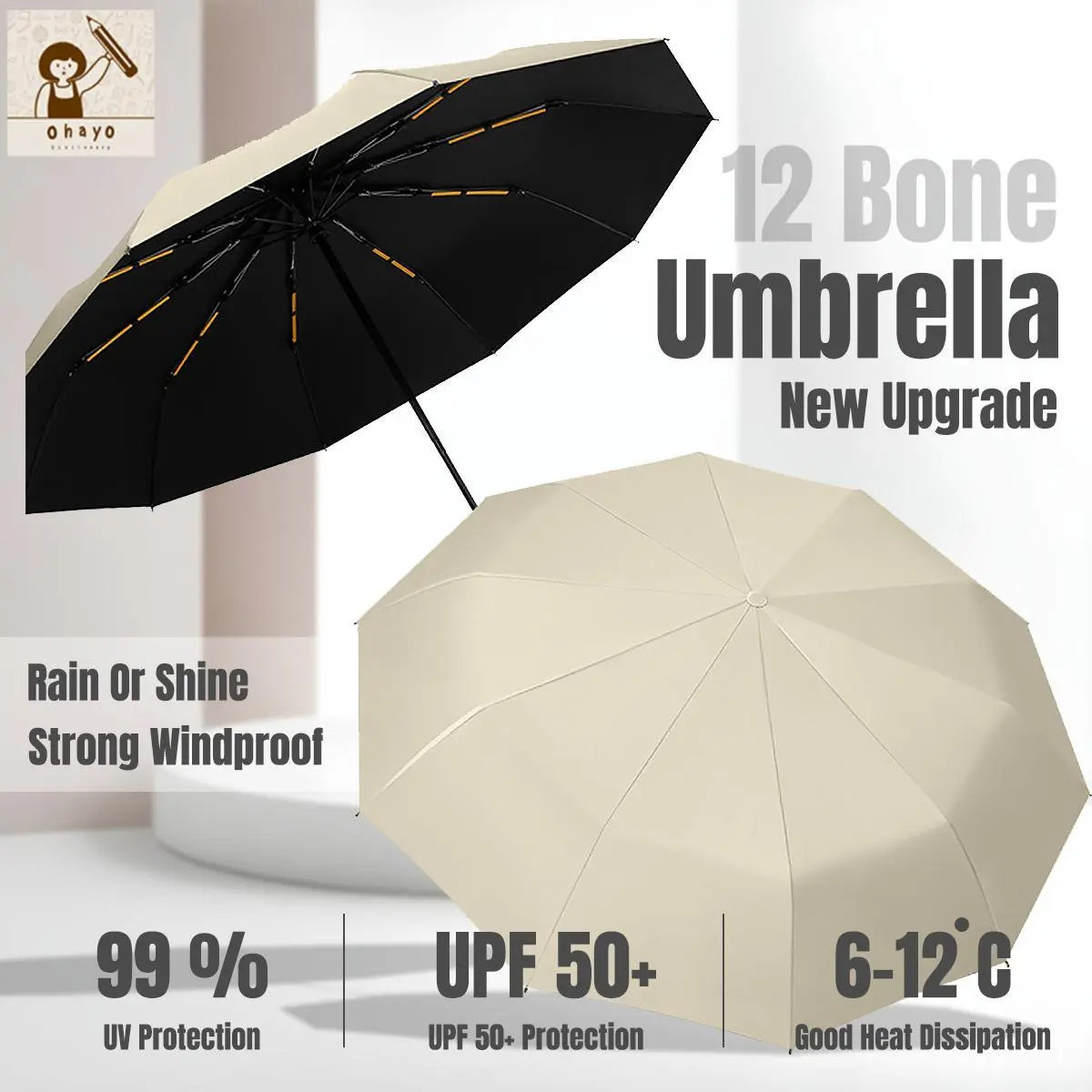 Upgrade Fully automatic umbrella Foldable Portable Payung Automatik Payung Anti UV UPF50+ Sunshade Windproof