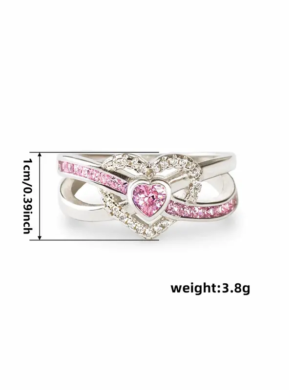 Women's Elegant Heart Design Promise Ring, Exquisite Trendy Artificial Zircon Decor Ring, Fashionable Jewelry for Women As Engagement Anniversary Birthday Gift, Valentine's Day, Gift 1