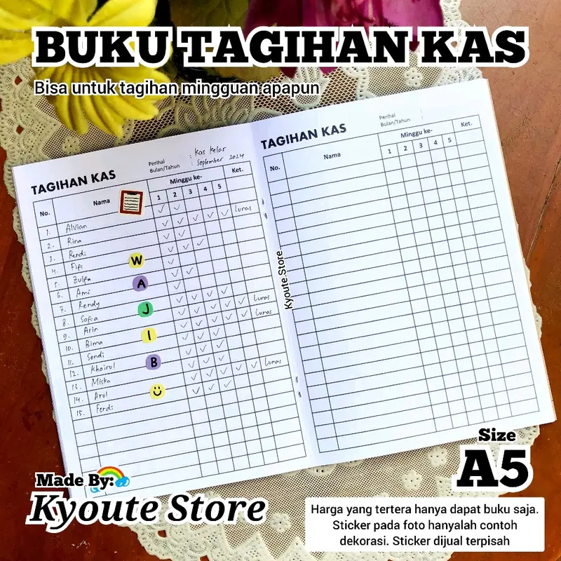 Buku Kas Tagihan Mingguan Bulanan Peserta A5 Kyoute Weekly Monthly Bills Tracker Book Simple General 0