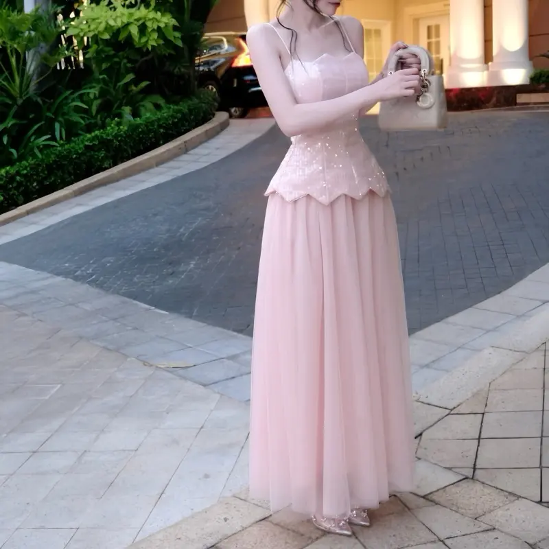 Đầm Hai Dây Kim Sa Thiết Kế Cao Cấp Tina Store Phối Chân Váy Lưới - Phù Hợp Dự Tiệc, Hẹn Hò Sang Chảnh Cho Nữ Women 6