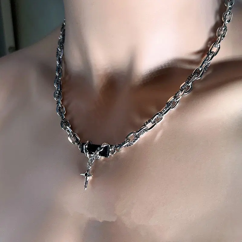Men's Trendy Men-Style Design Niche Black Onyx Men's Hip Hop Winding Necklace Ruan Shuai All-Match High Street Advanced Clavicle Chain