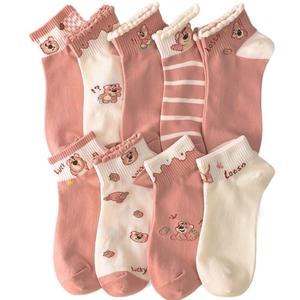 ถุงเท้าลูกไม้ สีชมพู สั้น สำหรับผู้หญิง เหมาะสำหรับฤดูใบไม้ผลิและฤดูใบไม้ร่วง Ins อินเทรนด์และหลากหลาย เอวต่ำ ระบายอากาศ น่ารักและบาง เหมาะสำหรับนักเรียน Clothing Lady Women เสื้อผ้า