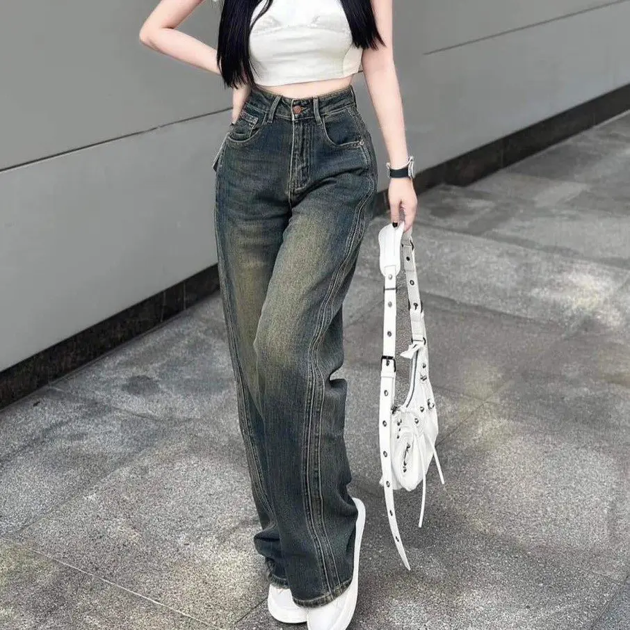 Quần jean Nữ ống rộng sọc line có Bigsize | BigBuy360 - bigbuy360.vn