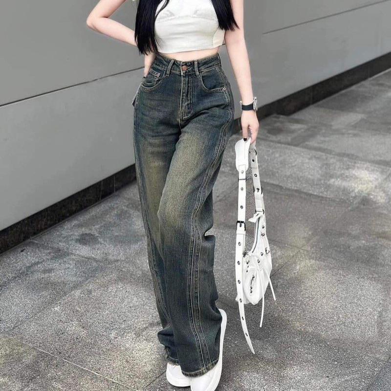 Quần jean Nữ ống rộng sọc line có Bigsize | BigBuy360 - bigbuy360.vn