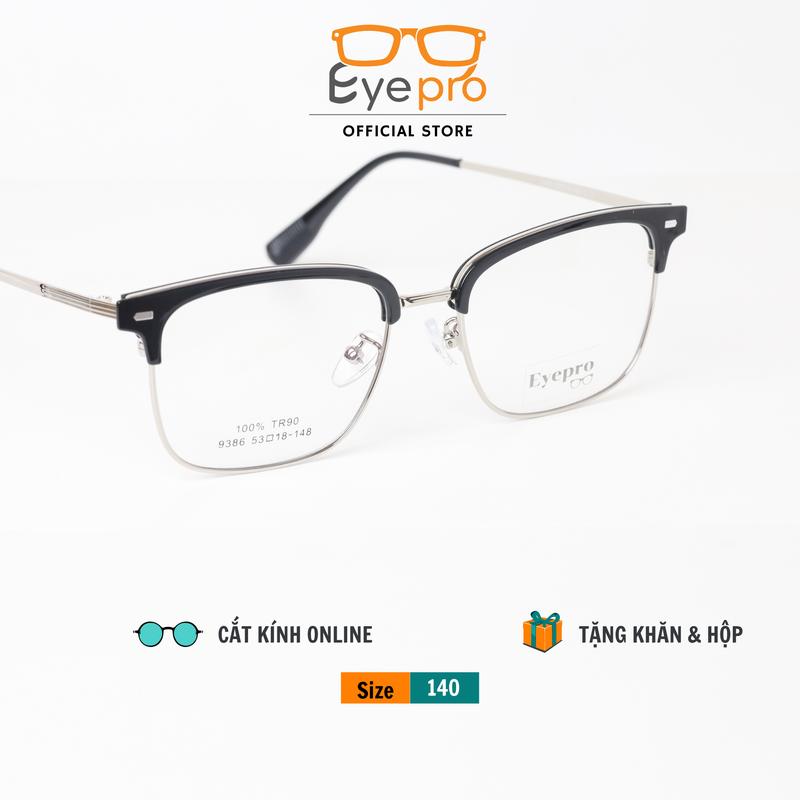 Gọng kính cận nam nữ hợp kim TiTan dáng CLUBMASTER, dùng lắp mắt cận hoặc 0 độ L9386L9999