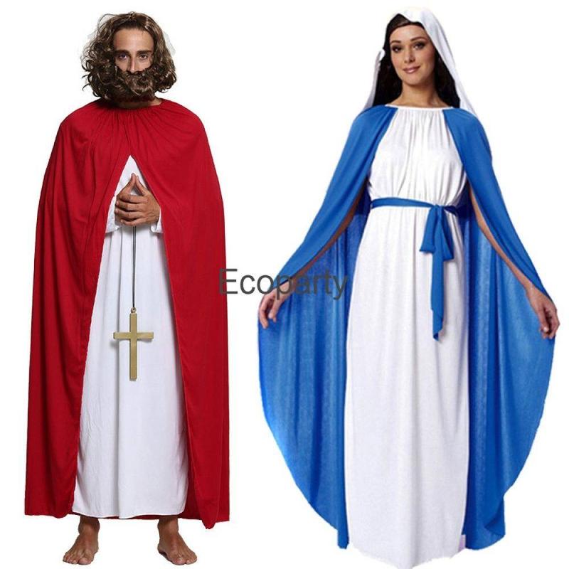 Trang Phục Hóa Trang Halloween Cho Trẻ Em Người Lớn, Chúa Giêsu Kitô, Đức Mẹ Đồng Trinh Mary, Cho Nam Và Nữ, Áo Choàng Chúa Giêsu, Bộ Đồng Phục, Trang Phục Dự Tiệc Purim 0