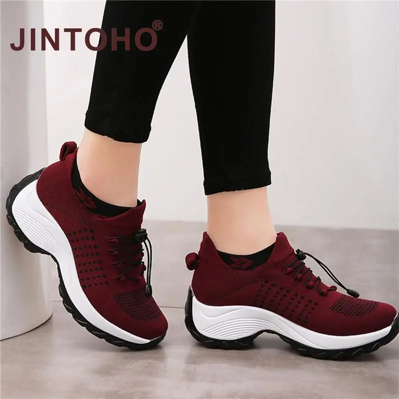 JINTOHO Women's Walking Shoes Fashion Sock Sneakers Breathe Comfortable Nursing Shoes Casual Platform Loafers Non-Slip