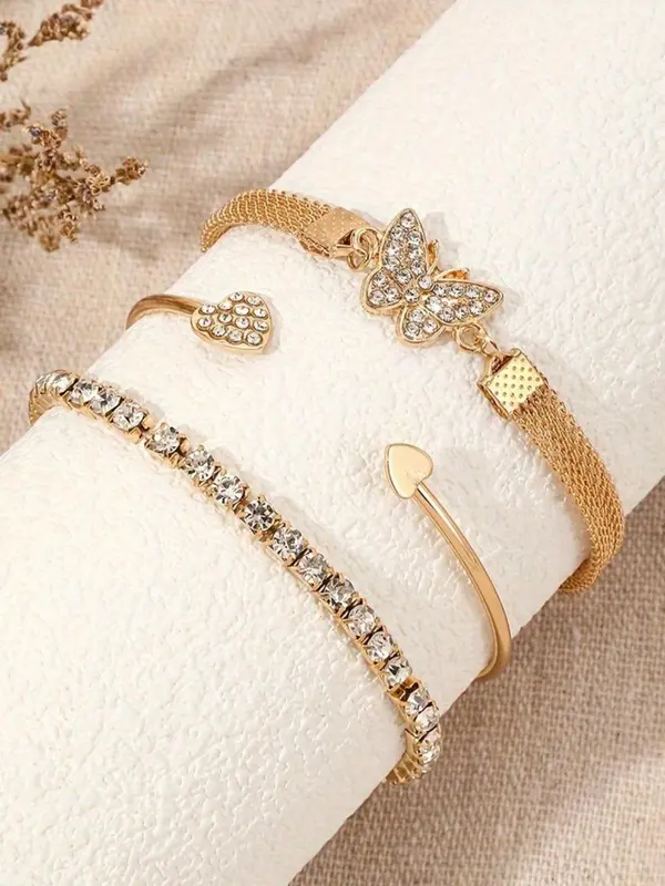 Butterfly & Heart Design Cuff Bangle, Fashionable Jewelry for Women & Girls, Trendy All-match & Exquisite Jewelry for Birthday Gift 2