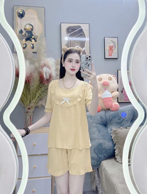 đồ bộ pijama tay ngắn yếm nơ trẻ trung, xinh đẹp, nhẹ nhàng 3