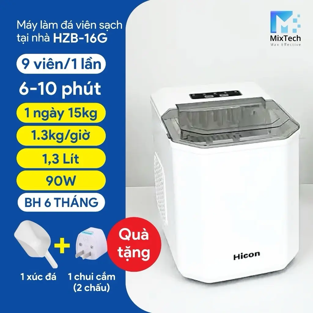 (HOẢ TỐC TPHCM) Máy làm đá viên siêu tốc chỉ 6-9 phút HZB-16G