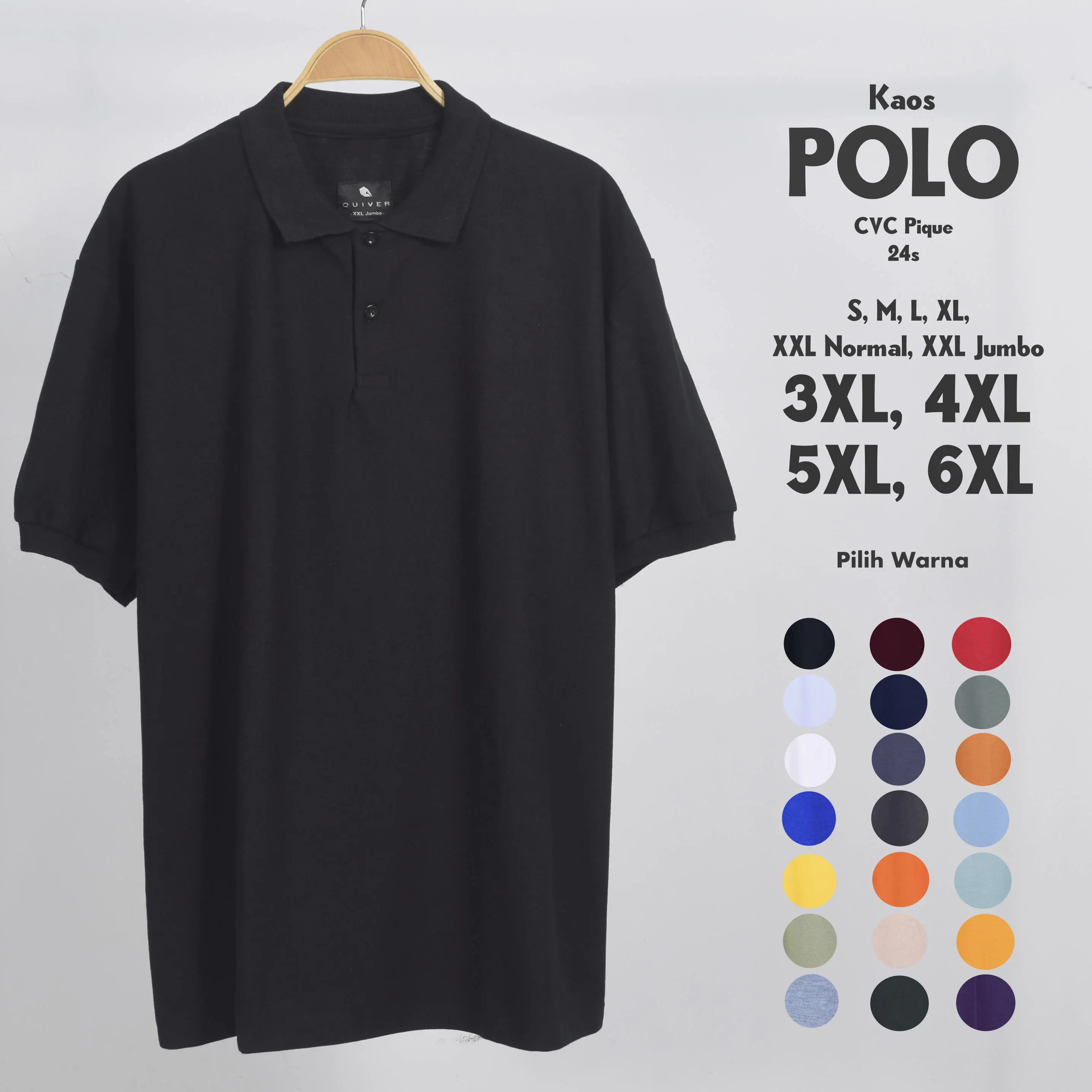 Kaos Polo Jumbo Big Size Pria S M L XL XXL 3XL 4XL 5XL 6XL Kerah Katun