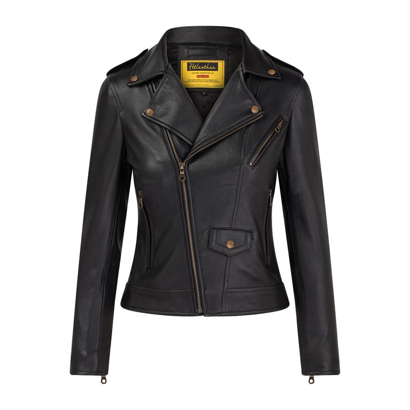 Áo Da Nữ FTT Leather Biker Jacket Da Dê Cúc Khoá Đồng