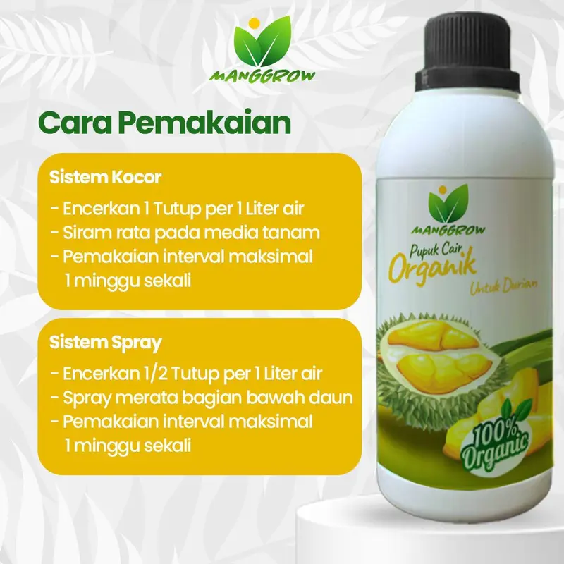 MANGGROW Fruit - Nutrisi Pupuk Organik Pohon Tanaman Durian | Booster Durian Kemasan 500ML dan 1000ml | Penyubur Buah, Bunga & Daun Durian Pupuk 3