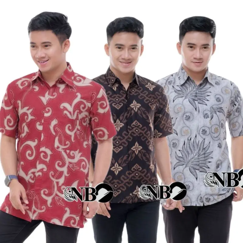 Hem Kerja lengan pendek batik motif modern Katun Nyaman - Baju seragam Pria kantor batik premium Pekalongan HPE .07A