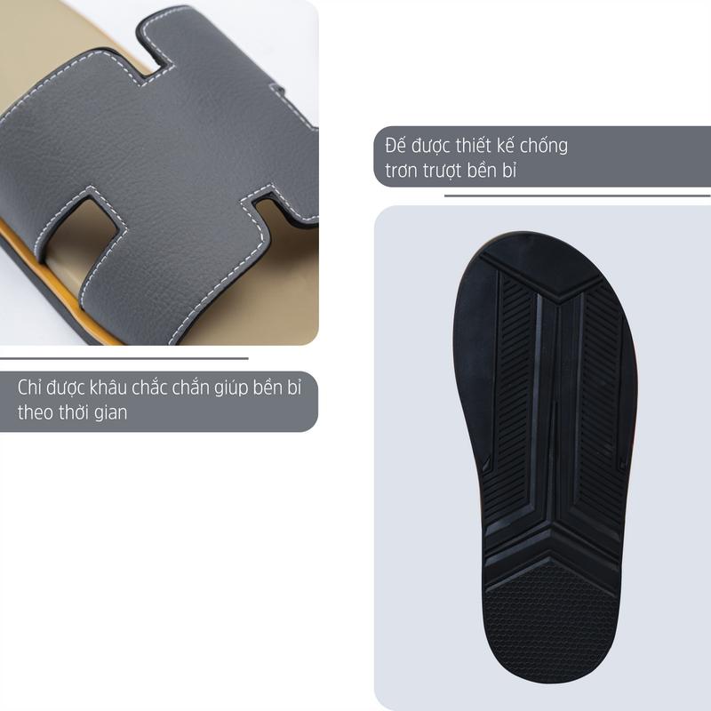 Dép Nam Kunluv Cao Cấp Quai Da Microfiber Chữ H, Hàng QC Full Box MS35 3