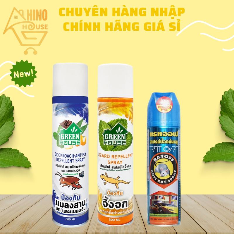 Chai Xịt Đuổi Côn Trùng (Chuột, Gián, Kiến, Thằn Lằn) GreenHouse 300ml Thái Lan - Hinohouse
