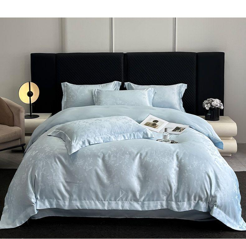 Product Introduction of 2025 Light Luxury Summer Jacquard Ice Silk Four-Piece Set Double-Sided Washable Silk Bed Sheet Duvet Cover Naked Sleep Tencel Bedding Three-Piece Set bedsheet  comforter decobilik  tidur bedding kapas  living king  fitted  bed  sheet four piece set comfor 19
