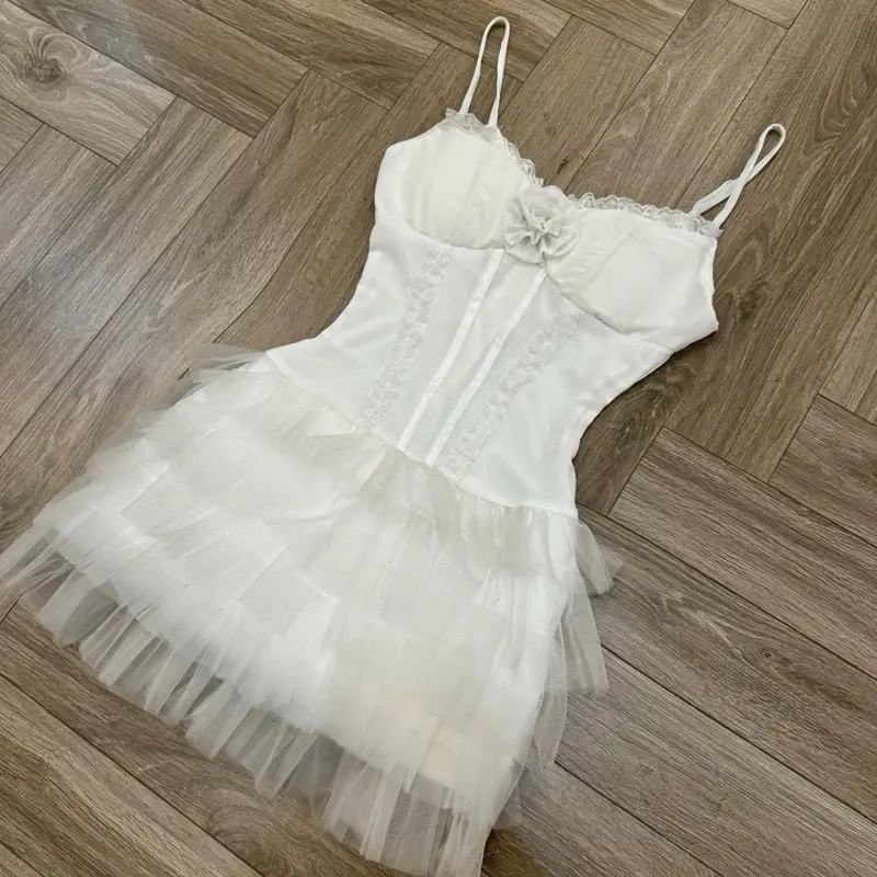 ️Đầm hai dây viền ren nhún tùng nhiều tầng đính hoa siêu xinh 4