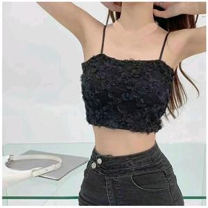Áo bra hoa nổi 2 dây vải ren shop Tiến Linh Nữ Women Top Nhung Voi Dáng Ngắn Tua Rua Viền Ren