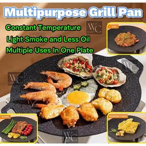 Korean Perkakas Barbeku Panci Kuali Pemanggang Dapur Leper Barbecue BBQ Grill Leper Non-Stick Barbecue BBQ Outdoor Camping Griddle Iron Grill Plate Pan Roasting Smokeless Cooking Teppanyaki Griddle Outdoor Camping Stove Induction Cooker Steak with Handle