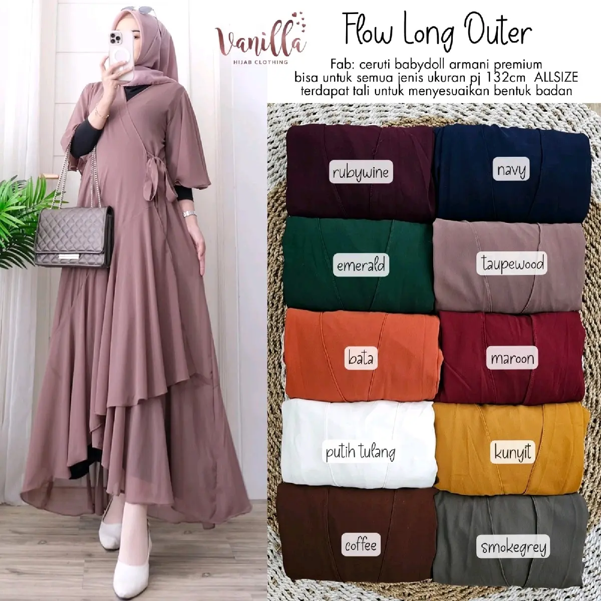 FLOW LONG OUTER Panjang Ceruty Wanita  Cardigan Muslim Cantik