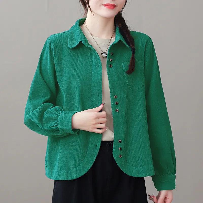 Áo Khoác Sơ Mi Vải Nhung Kẻ Cổ Điển, Chất Lượng Cao, Dành Cho nữ, Dáng Rộng Vừa Vặn, Áo Sơ Mi Dài Tay, Có Thể Mặc Ngoài Trời, Áo Bó Sát, Hàng Mới Về Mùa Mùa Xuân khoácgió diro đầmbody cổtàu đầm slay, Top, Màu Đen