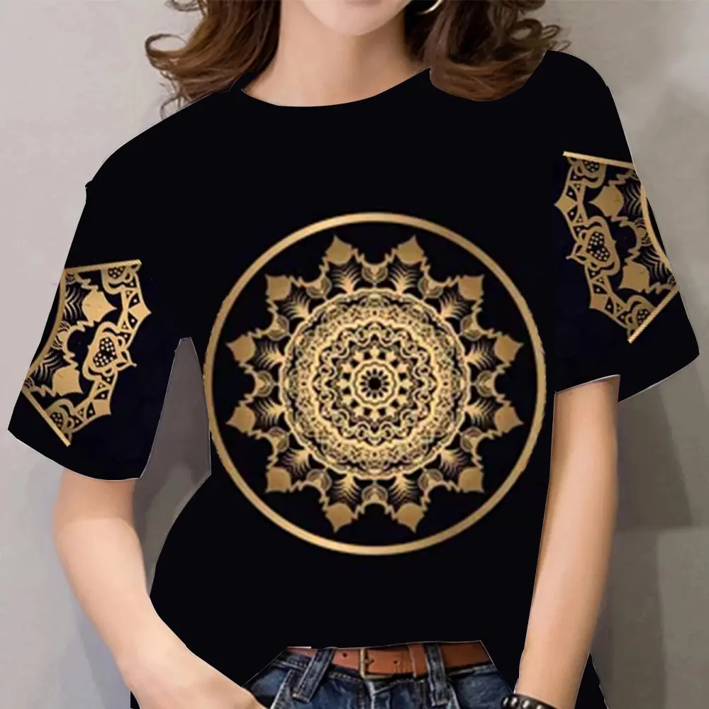 Women's Summer 2024 orange print short-sleeved shirt